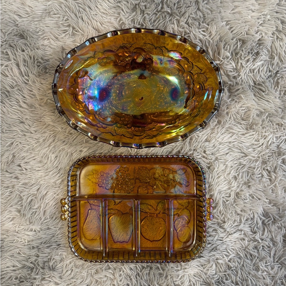 Vintage Carnival Glass Iridescent Amber Set
